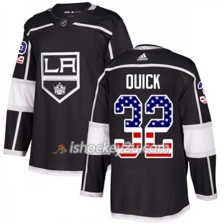 Mænd NHL Los Angeles Kings Trøje Jonathan Quick 32 Adidas 2017-2018 Sort USA Flag Fashion Authentic